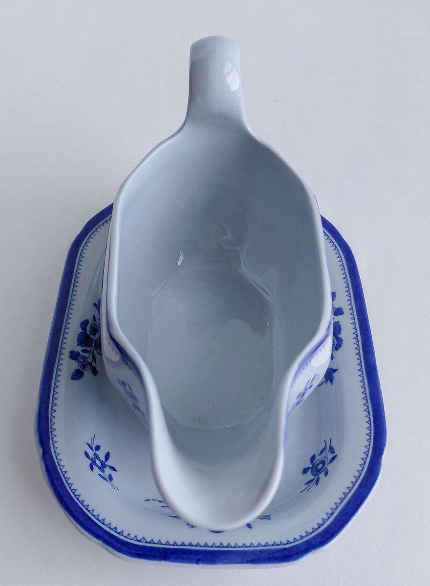 Vintage Spode Gloucester Blue Gravy Boat England Blue White Transferware Attached Underplate Chinoiserie Serving Piece, view 7