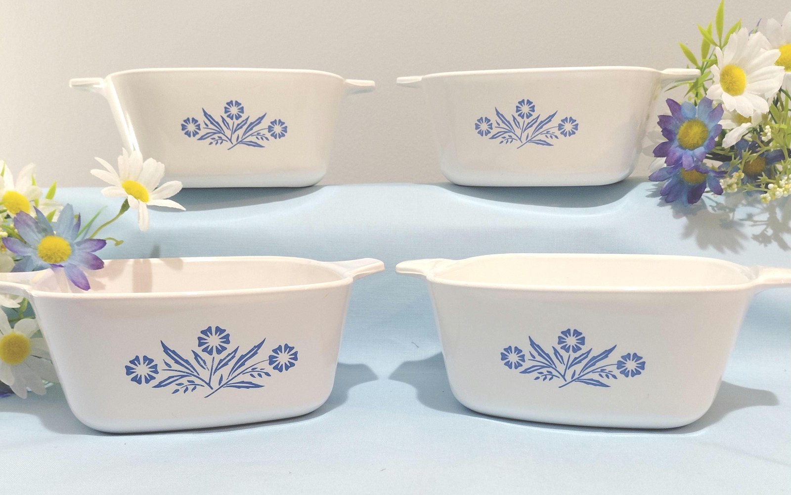 Vintage Corning Ware Blue Cornflower Petite Pans: 22oz Stoneware Casserole Dishes