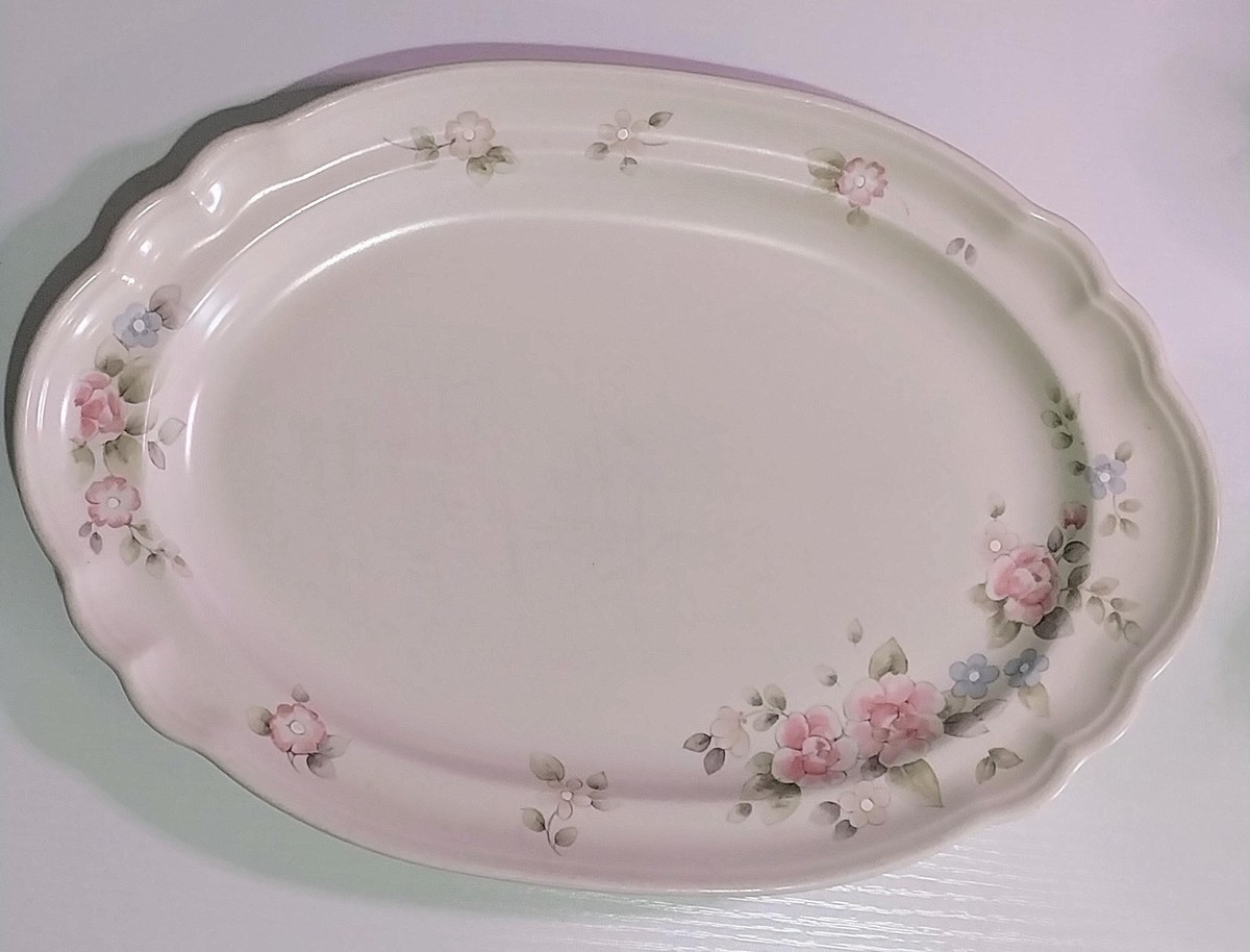 Vintage Pfaltzgraff Tea Rose Platter: 1980s Floral Stoneware, view 2