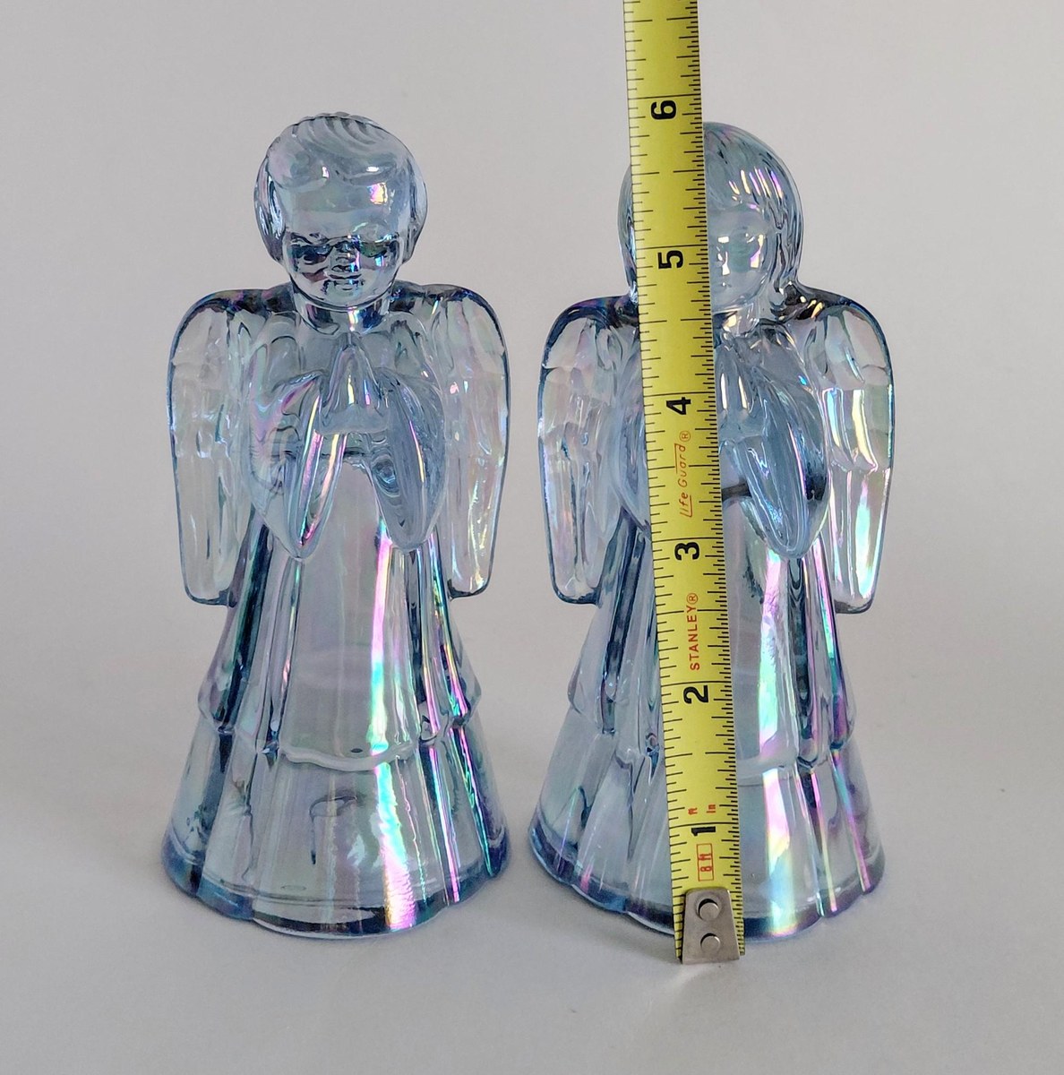 Fenton Angel Set Boy Girl Iridescent Glass Pair 6 Inch Vintage Carnival Art Glass, view 12