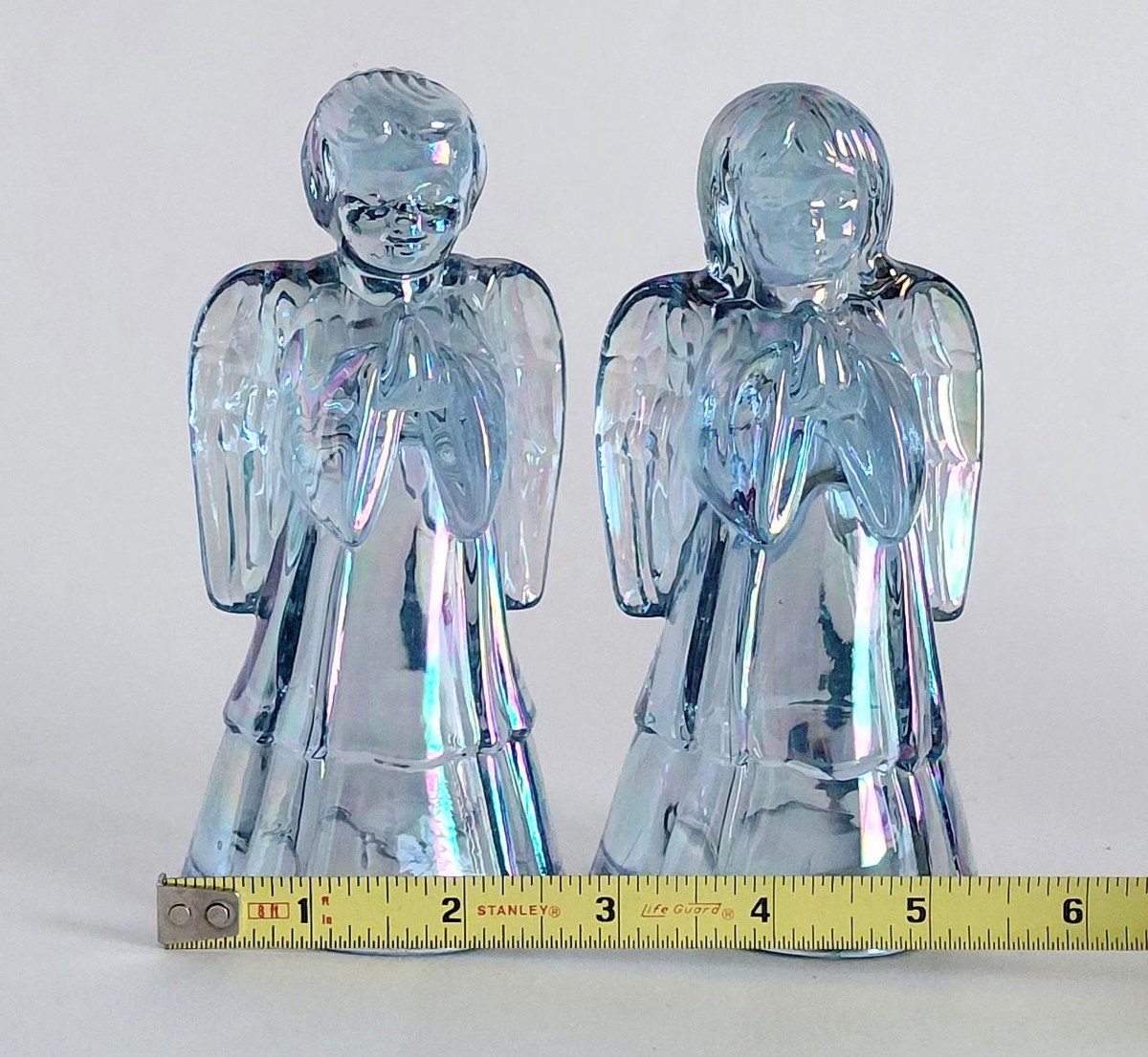 Fenton Angel Set Boy Girl Iridescent Glass Pair 6 Inch Vintage Carnival Art Glass, view 13