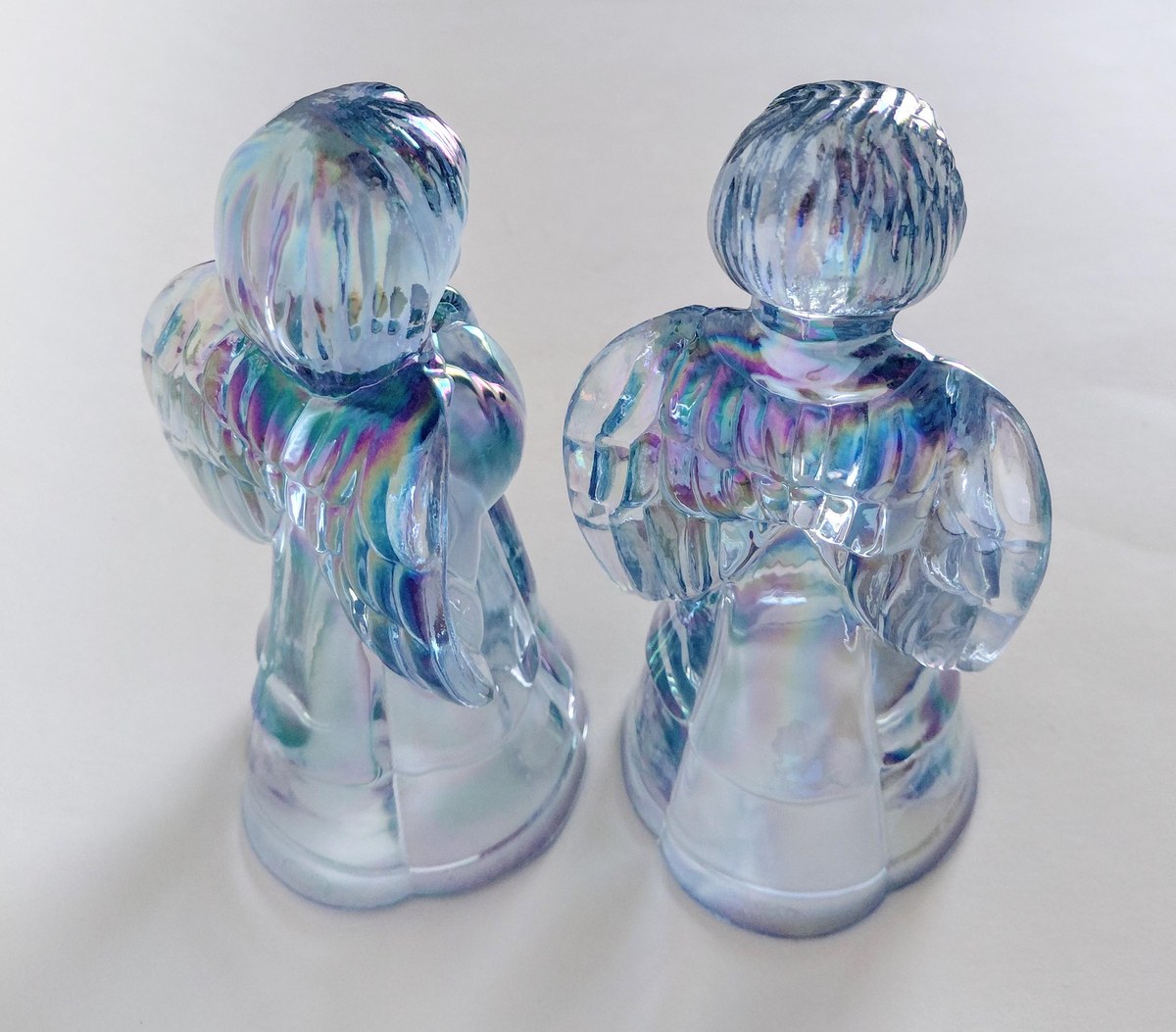 Fenton Angel Set Boy Girl Iridescent Glass Pair 6 Inch Vintage Carnival Art Glass, view 14