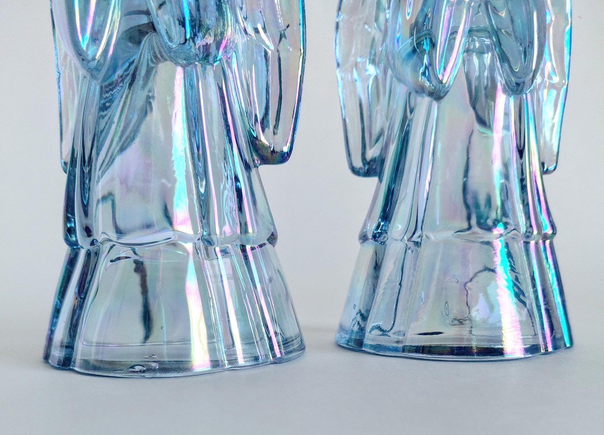 Fenton Angel Set Boy Girl Iridescent Glass Pair 6 Inch Vintage Carnival Art Glass, view 16