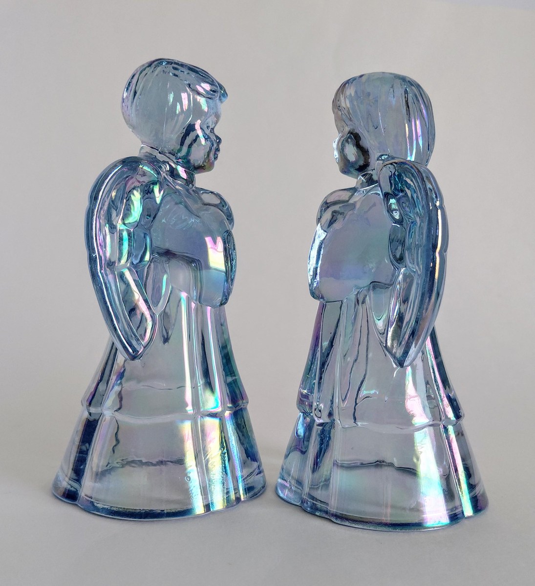 Fenton Angel Set Boy Girl Iridescent Glass Pair 6 Inch Vintage Carnival Art Glass, view 18