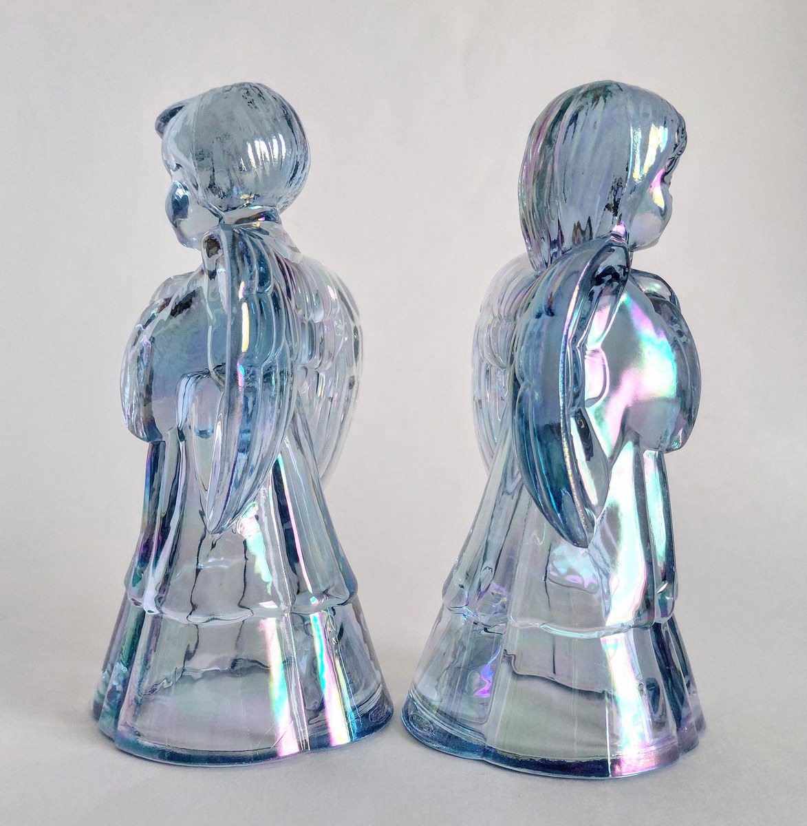 Fenton Angel Set Boy Girl Iridescent Glass Pair 6 Inch Vintage Carnival Art Glass, view 19