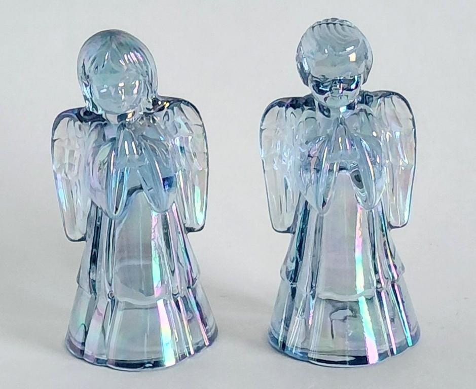Fenton Angel Set Boy Girl Iridescent Glass Pair 6 Inch Vintage Carnival Art Glass, view 2