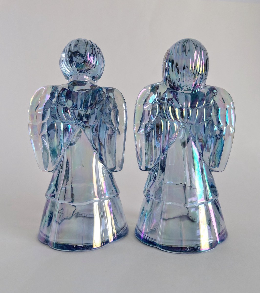 Fenton Angel Set Boy Girl Iridescent Glass Pair 6 Inch Vintage Carnival Art Glass, view 20