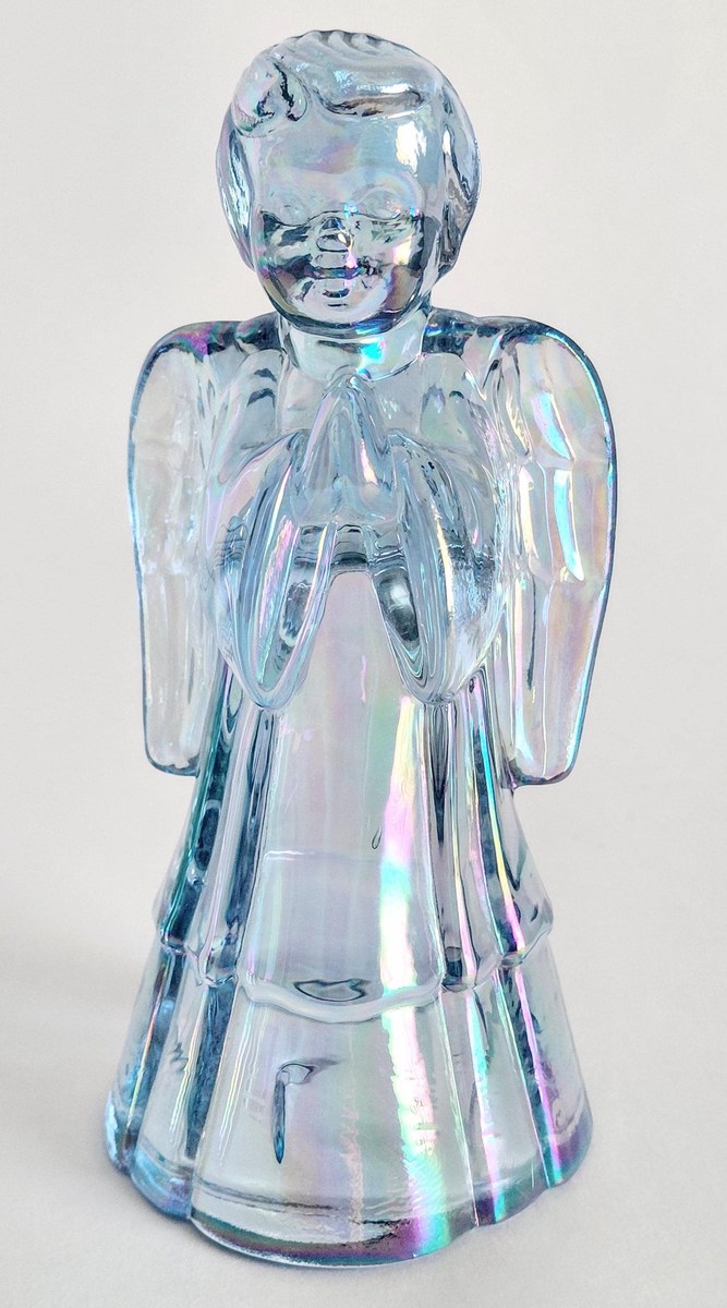 Fenton Angel Set Boy Girl Iridescent Glass Pair 6 Inch Vintage Carnival Art Glass, view 5