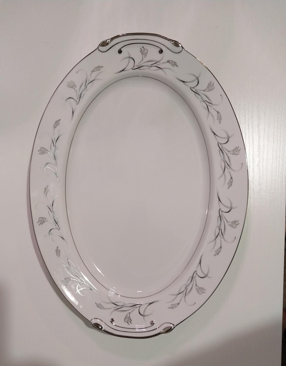 Vintage Harmony House China Platter: Platinum Garland Floral Serving Plate, view 2