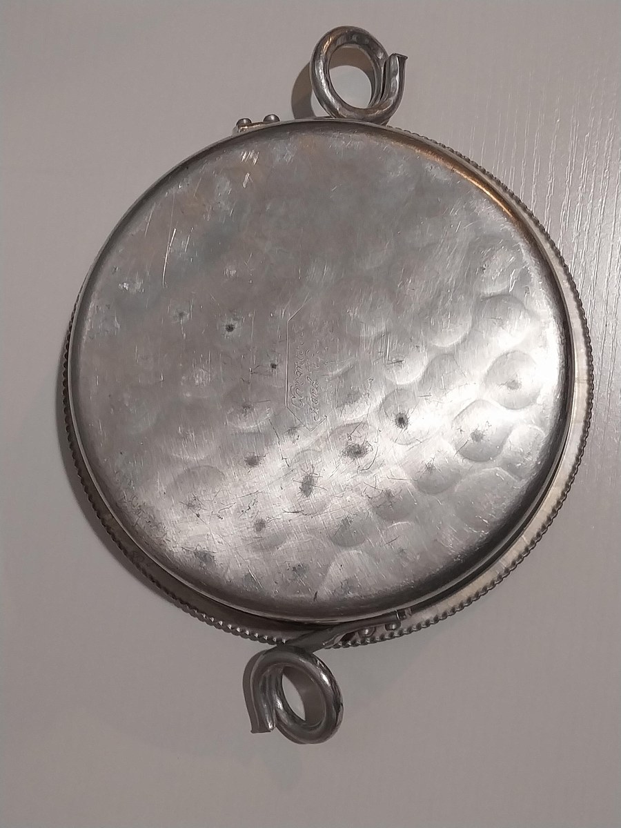 Vintage Cromwell Aluminum Serving Bowl with Lid: Hand Wrought Fruit Motif, view 3