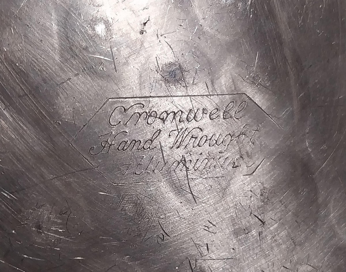 Vintage Cromwell Aluminum Serving Bowl with Lid: Hand Wrought Fruit Motif, view 4