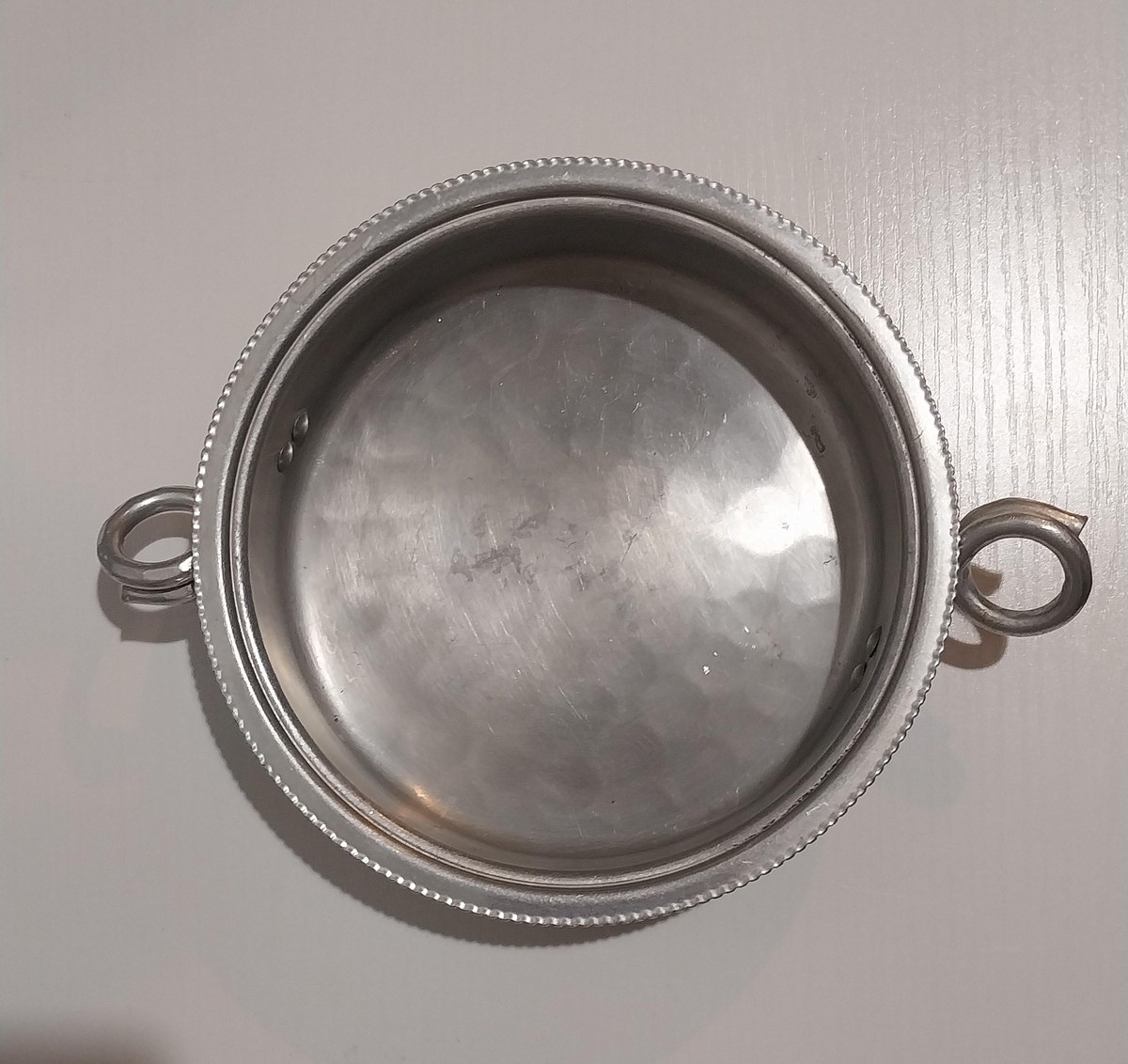 Vintage Cromwell Aluminum Serving Bowl with Lid: Hand Wrought Fruit Motif, view 9