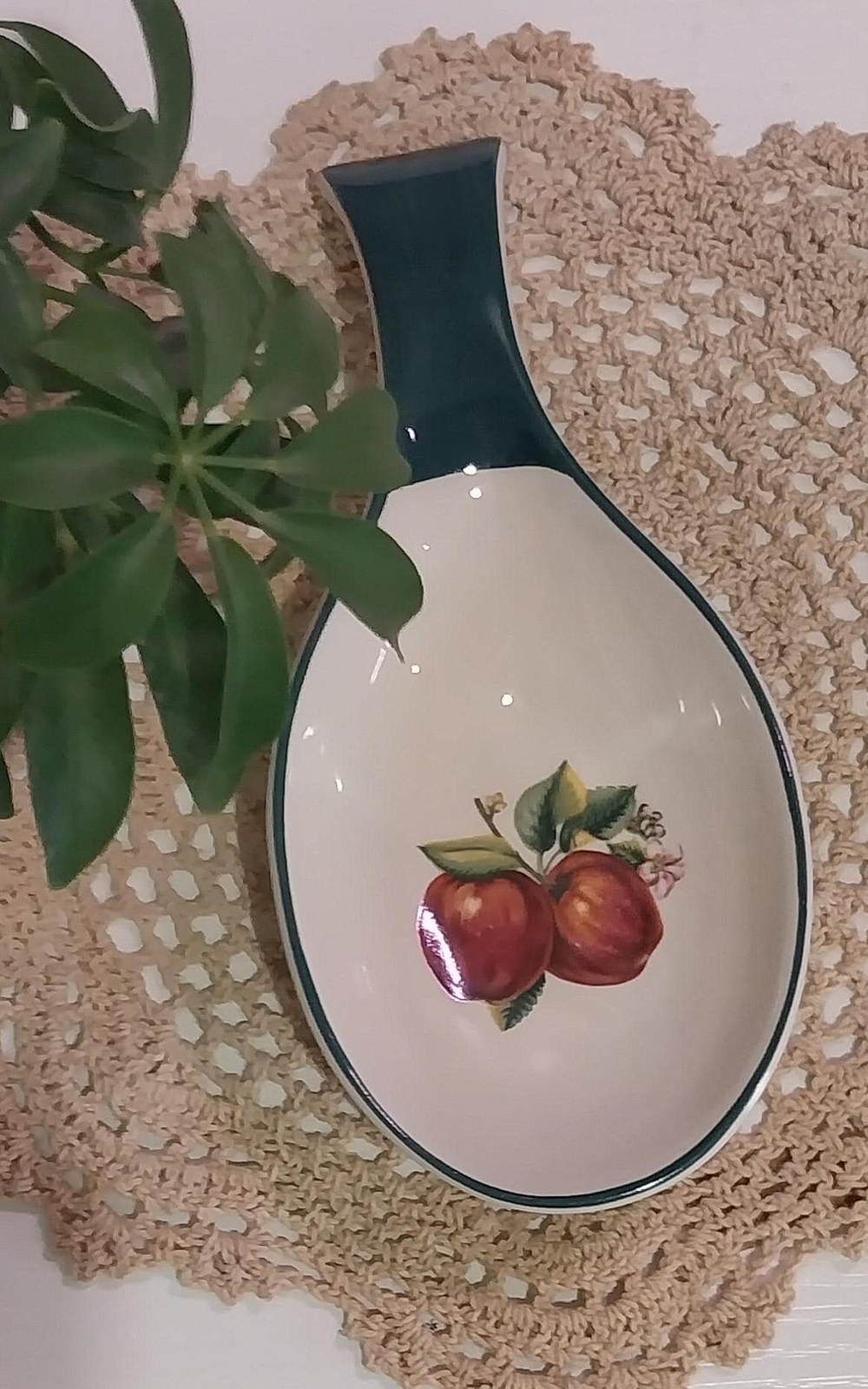 Vintage Apple Spoon Rest: China Pearl Ceramic Stoneware Kitchen Decor