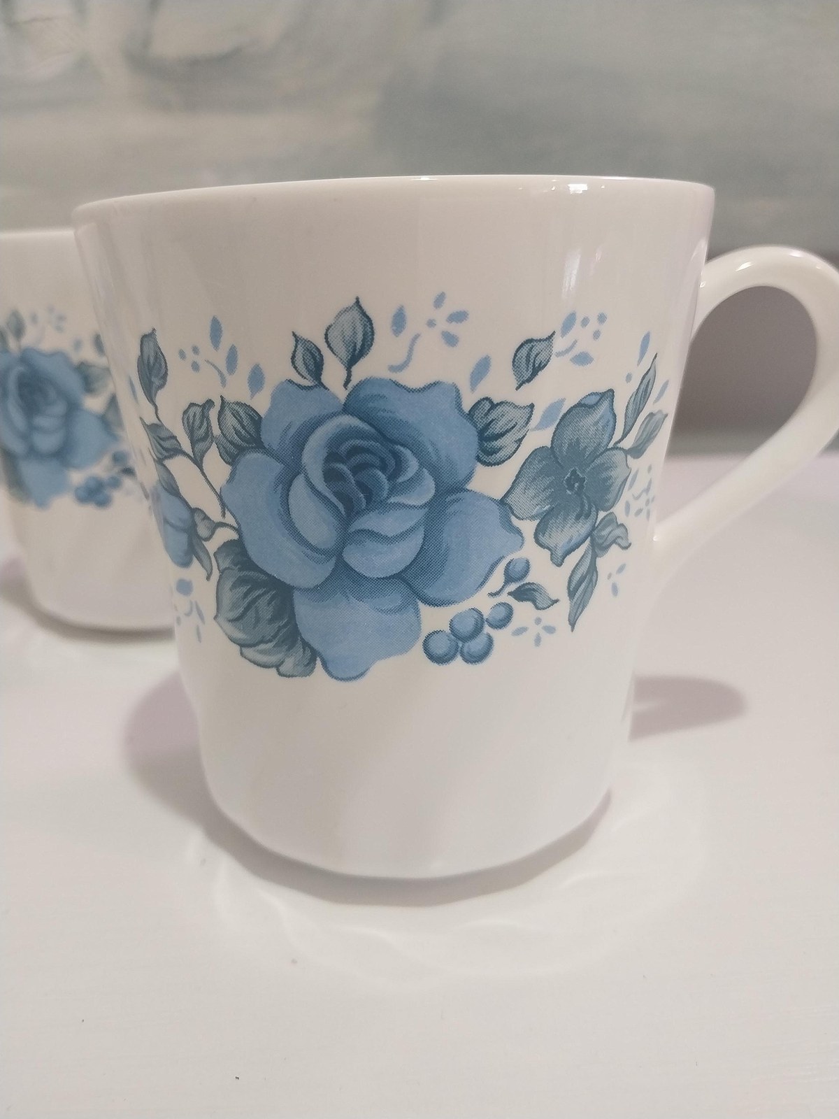 Vintage Corelle Blue Velvet Cups (Set of 4) - 1994 Floral Coffee Tea Mugs