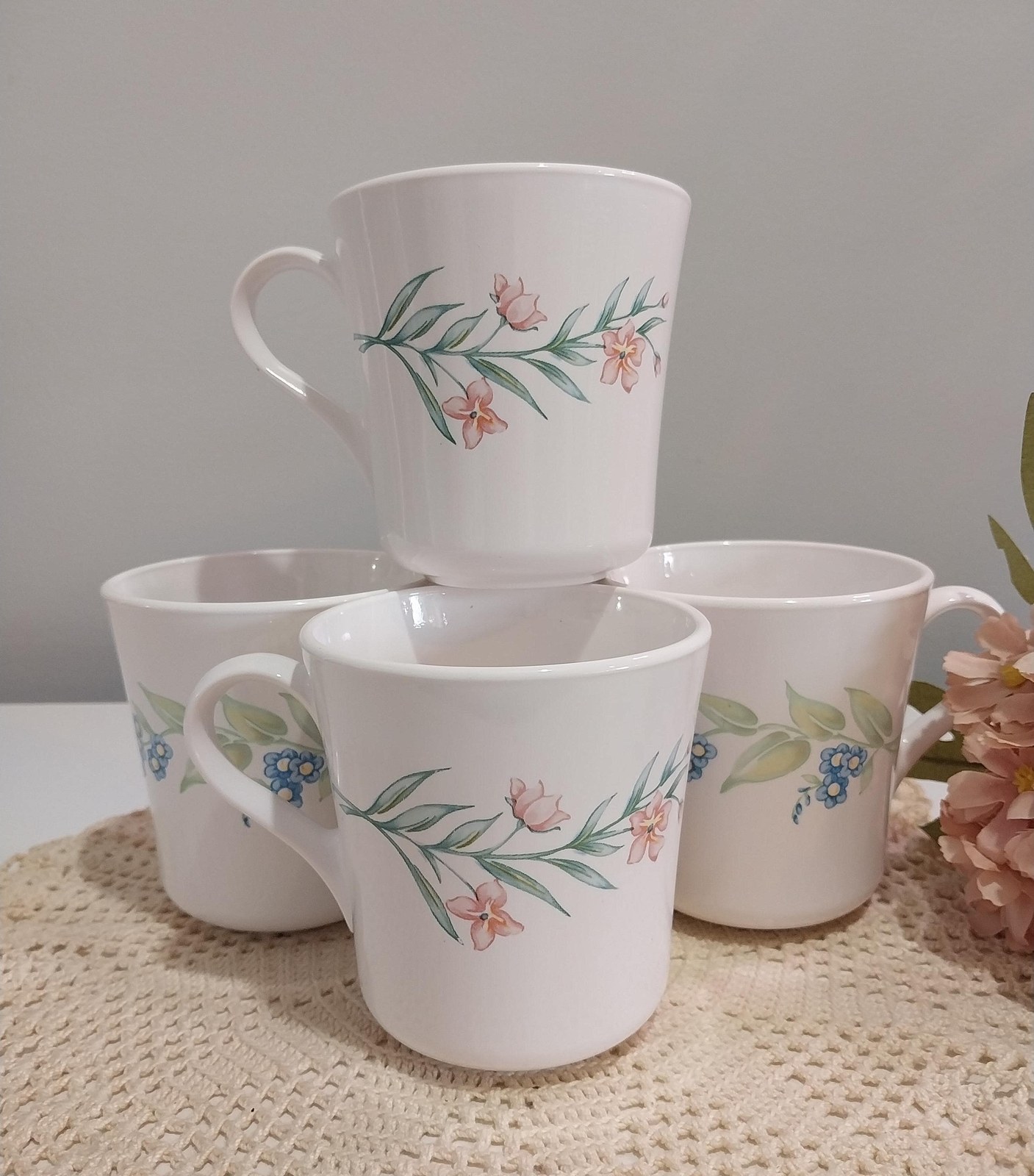 Vintage Corelle My Garden Mugs (Set of 4) - Floral Coffee Tea Cups