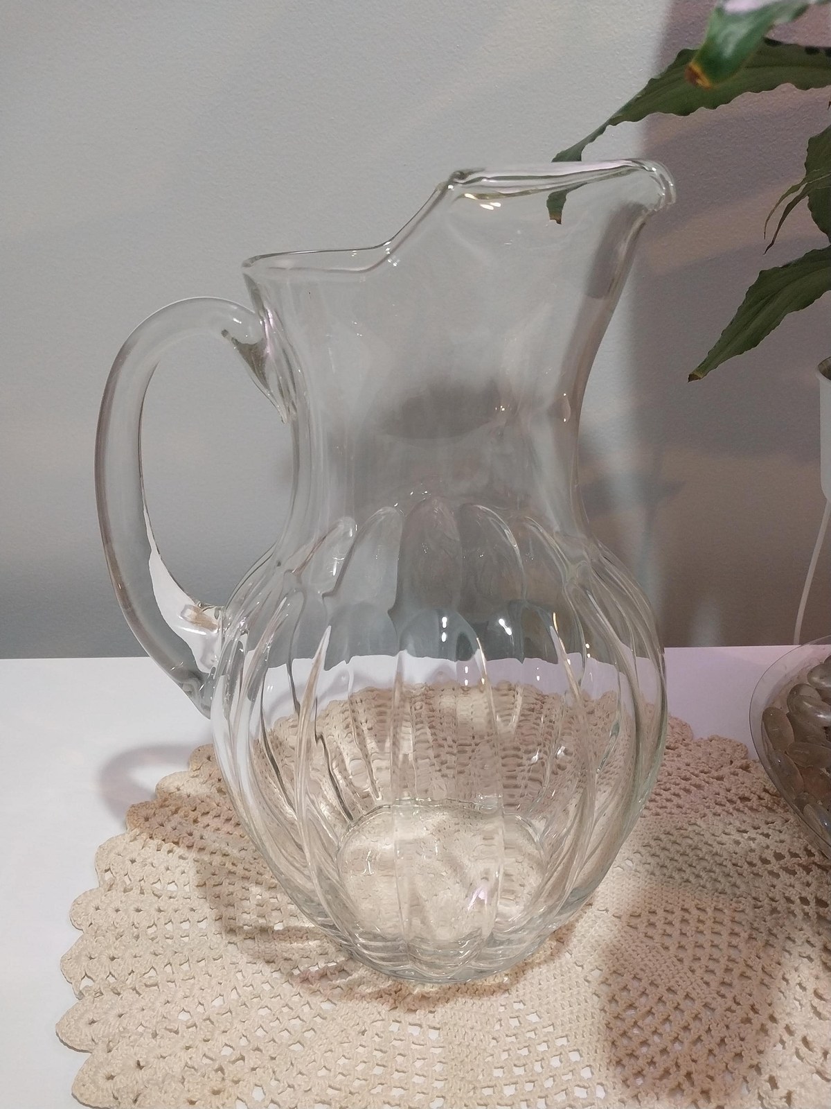 Mid-Century Modern Ribbed Glass Pitcher: 76 oz Retro Barware