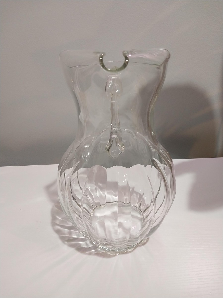 Mid-Century Modern Ribbed Glass Pitcher: 76 oz Retro Barware, view 10