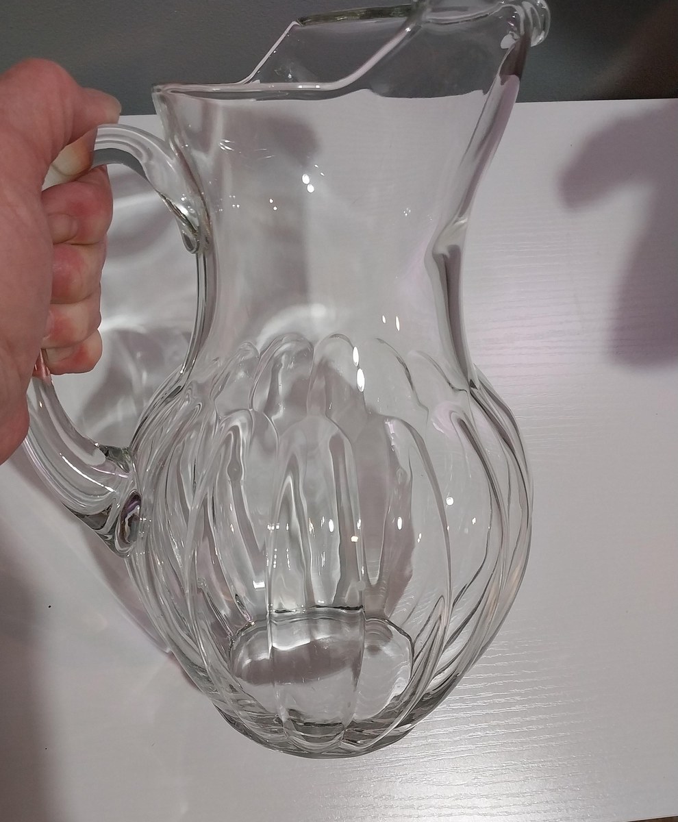 Mid-Century Modern Ribbed Glass Pitcher: 76 oz Retro Barware, view 2