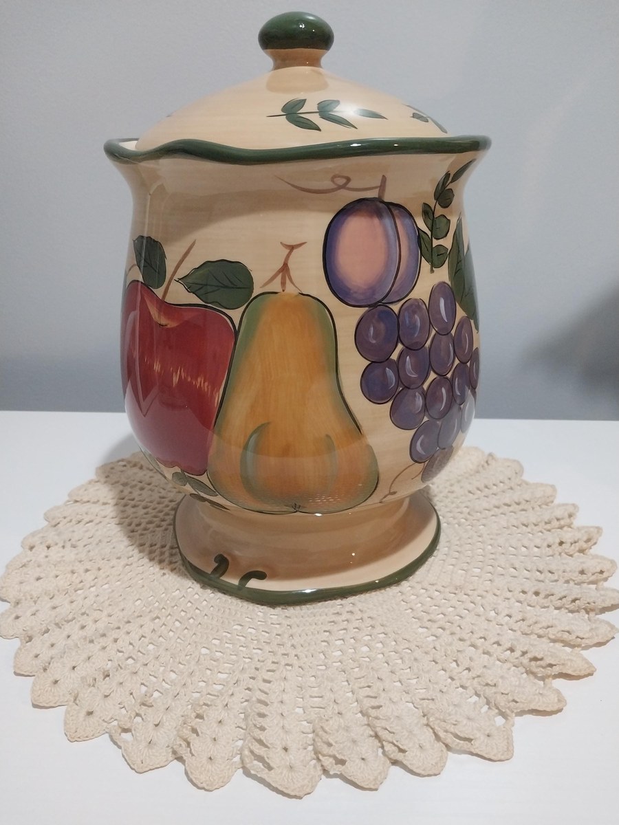 Home Trends Granada Ceramic Canister: Large Hand-Painted Fruit Jar, view 2