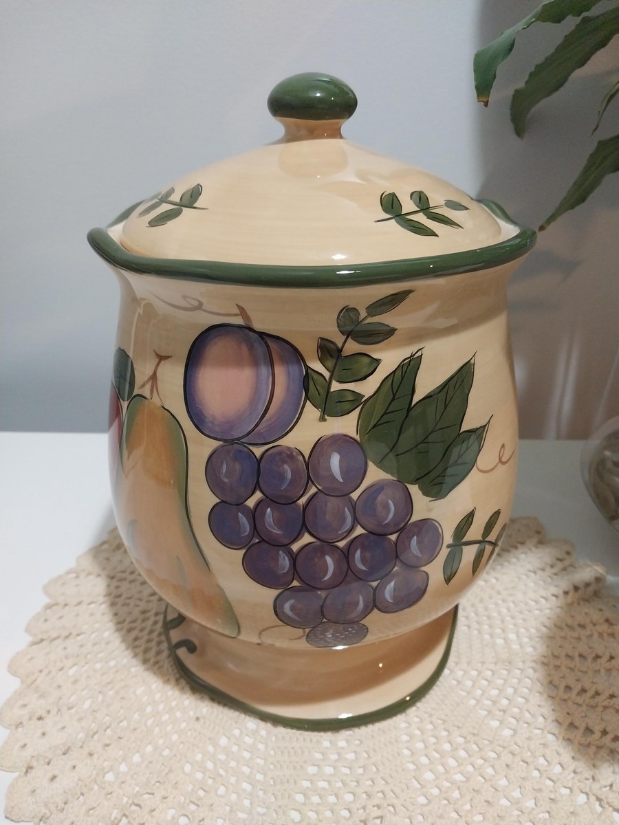Home Trends Granada Ceramic Canister: Large Hand-Painted Fruit Jar, view 3