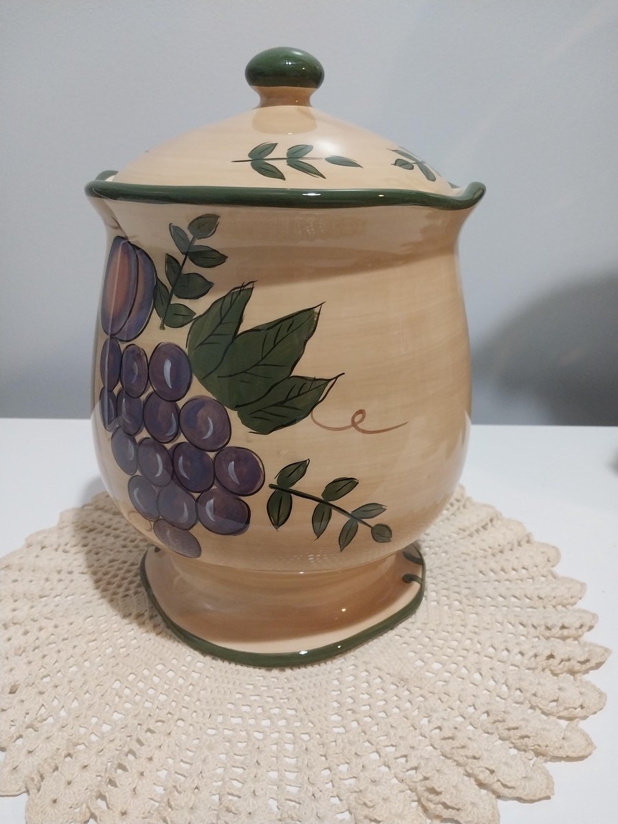 Home Trends Granada Ceramic Canister: Large Hand-Painted Fruit Jar, view 4