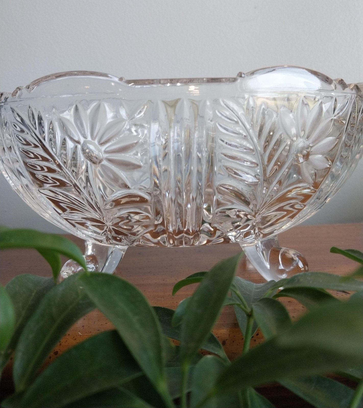 Vintage Crystal Clear Industries Bowl: 24% Lead Crystal Footed Oval Dish