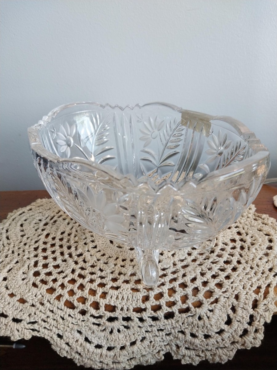 Vintage Crystal Clear Industries Bowl: 24% Lead Crystal Footed Oval Dish, view 10