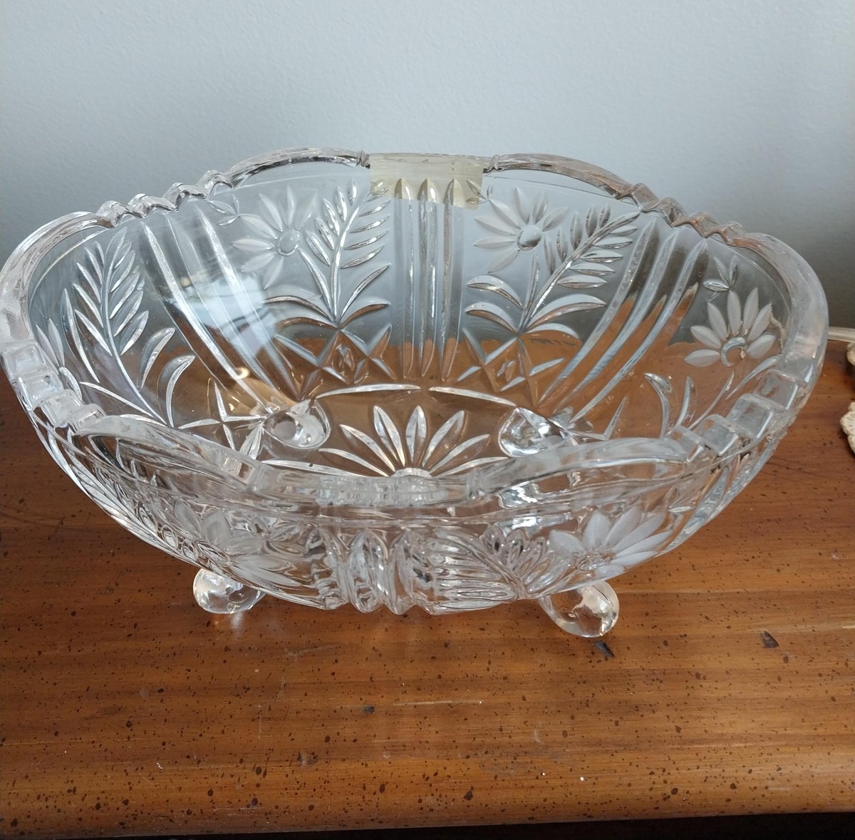 Vintage Crystal Clear Industries Bowl: 24% Lead Crystal Footed Oval Dish, view 2