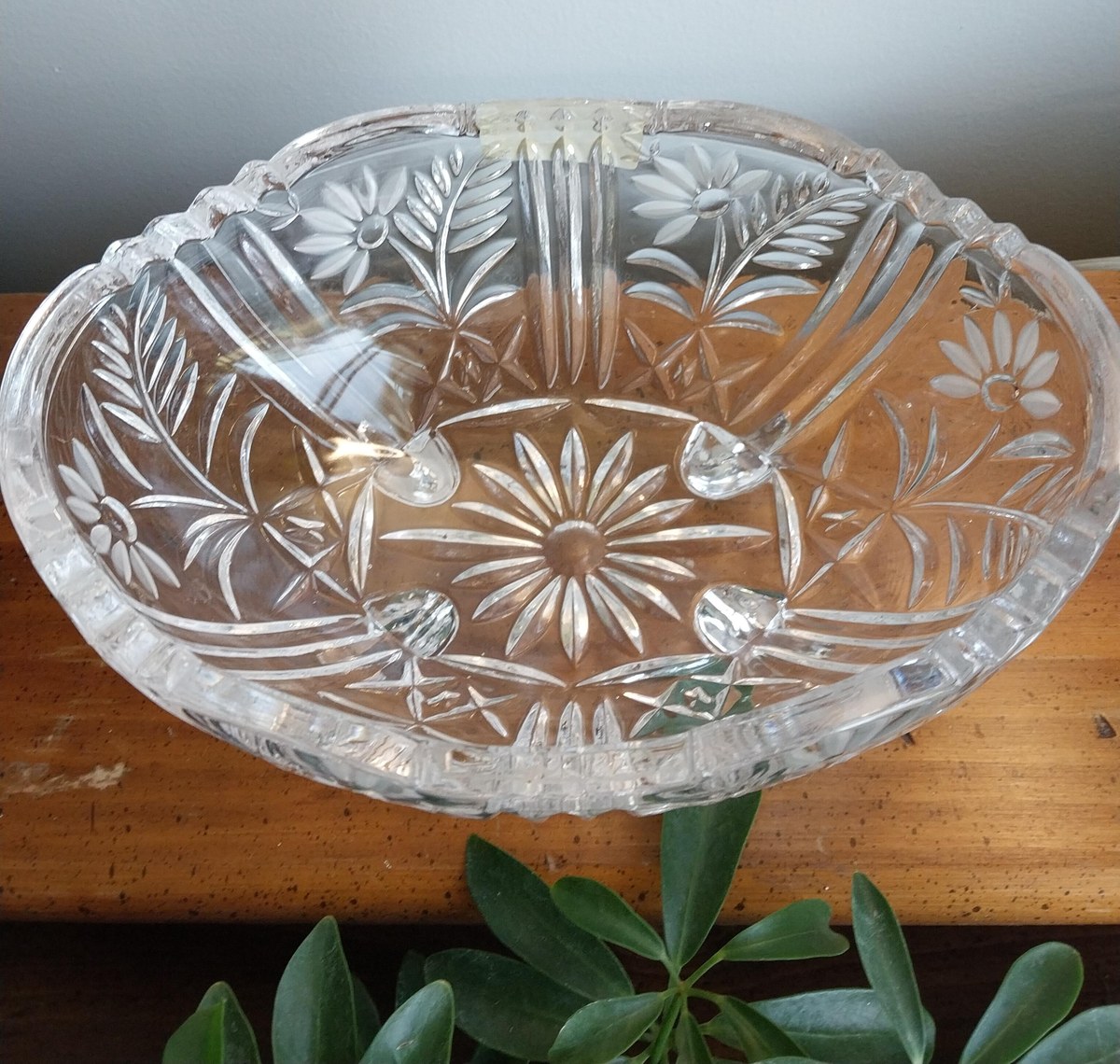 Vintage Crystal Clear Industries Bowl: 24% Lead Crystal Footed Oval Dish, view 3