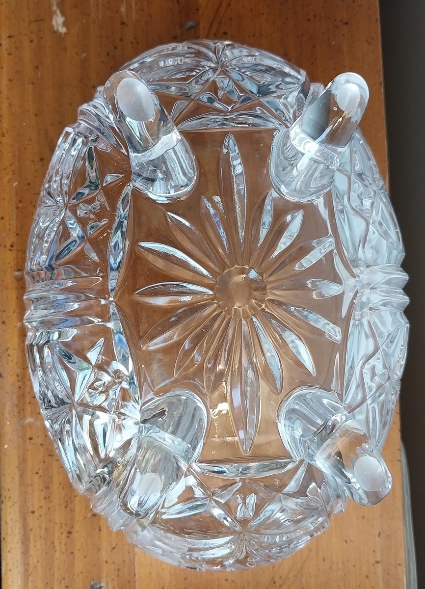 Vintage Crystal Clear Industries Bowl: 24% Lead Crystal Footed Oval Dish, view 4