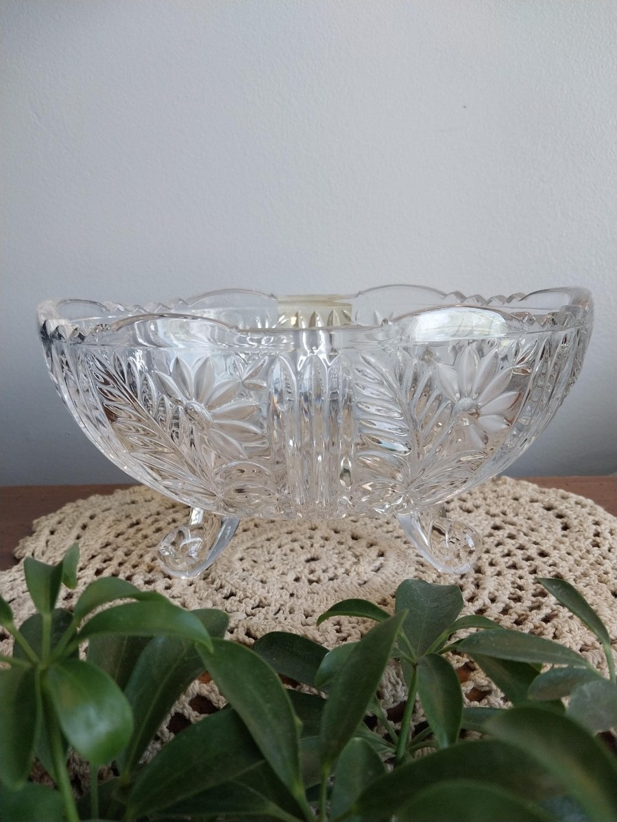 Vintage Crystal Clear Industries Bowl: 24% Lead Crystal Footed Oval Dish, view 5