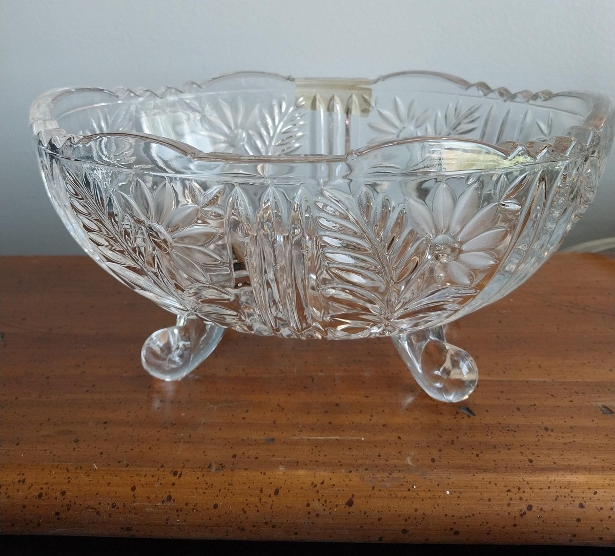 Vintage Crystal Clear Industries Bowl: 24% Lead Crystal Footed Oval Dish, view 6