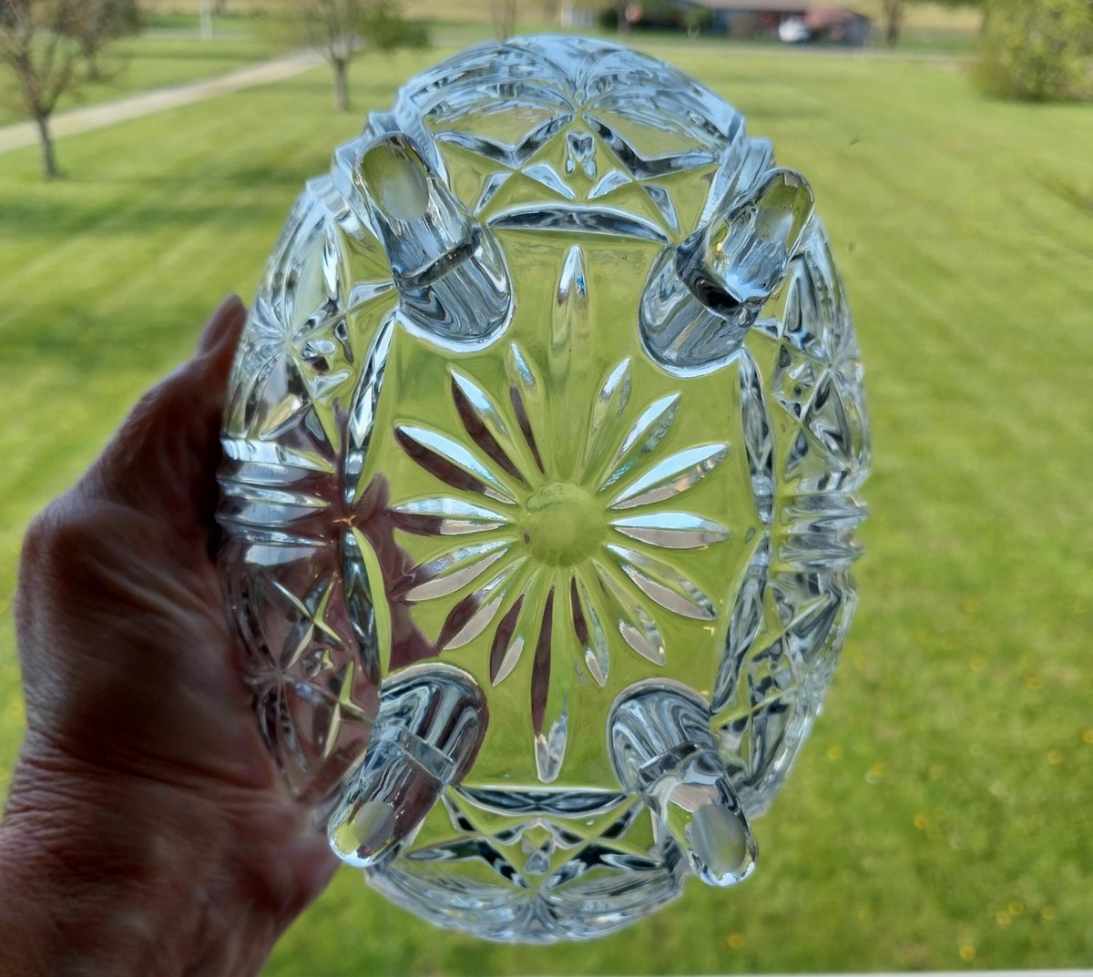 Vintage Crystal Clear Industries Bowl: 24% Lead Crystal Footed Oval Dish, view 7