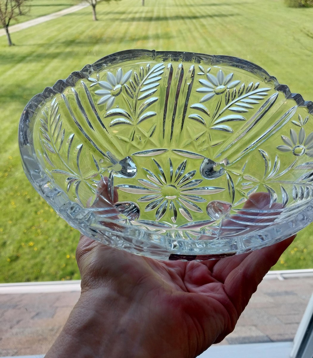 Vintage Crystal Clear Industries Bowl: 24% Lead Crystal Footed Oval Dish, view 8
