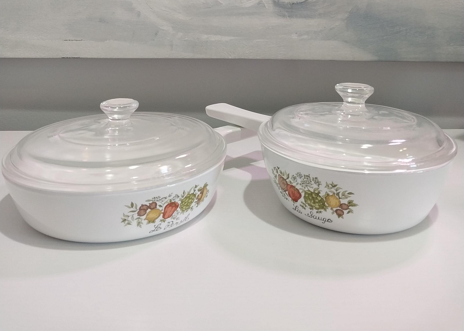 1970s Corning Ware Spice of Life Saucepans with Lids: Le Persil & Le Sauge