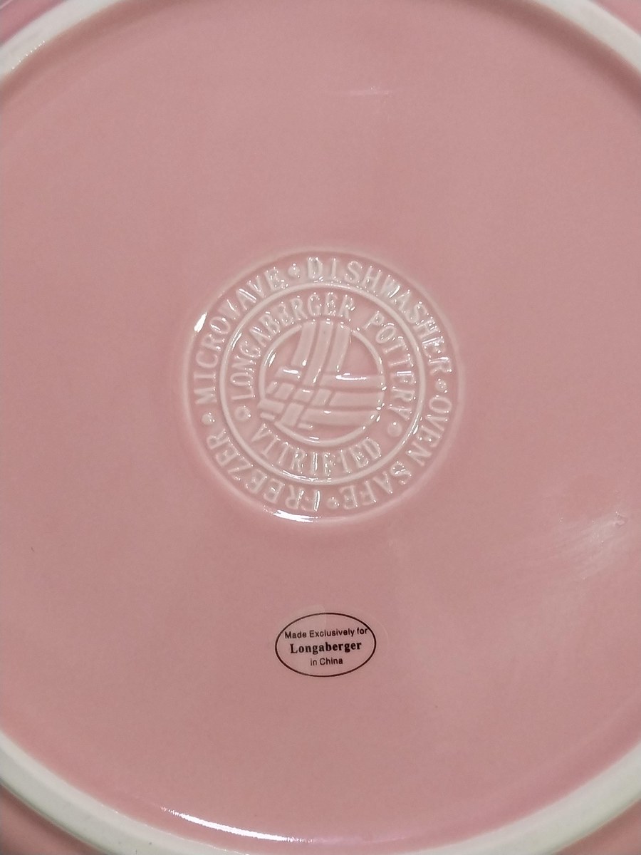 Longaberger Pink Pie Plate: 10" Woven Traditions Ceramic Bakeware Breast cancer awareness, view 6