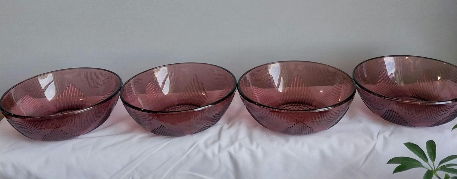 Vintage Cranberry Glass Bowls: Forte Crista FCG2 Textured Salad Bowls, Set of 4