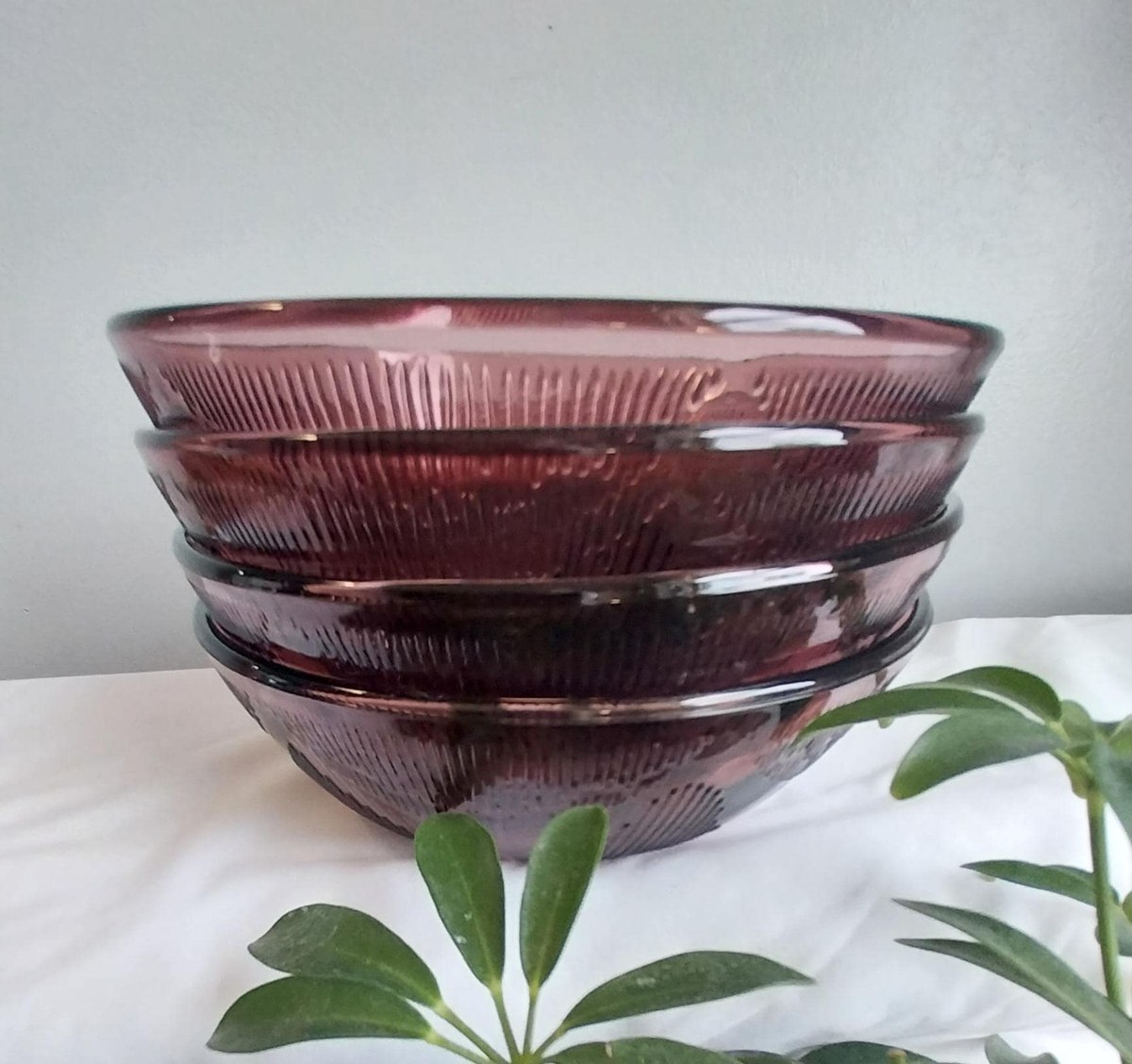 Vintage Cranberry Glass Bowls: Forte Crista FCG2 Textured Salad Bowls, Set of 4, view 2