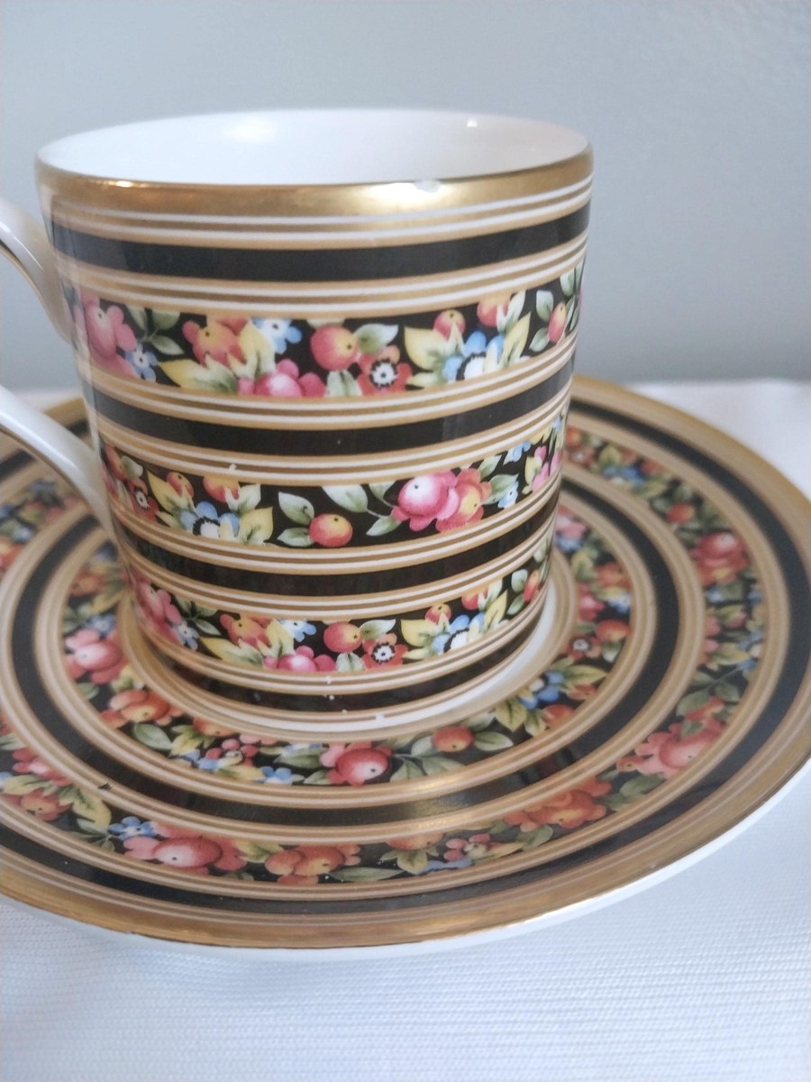 Vintage Wedgwood Clio Demitasse Cup & Saucer: Floral Porcelain, Gold Rim, view 7