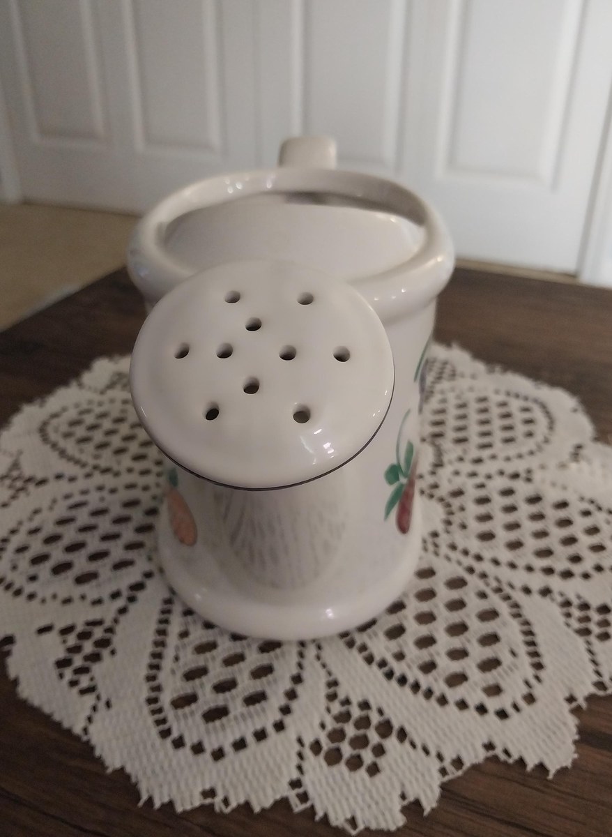 Princess House Watering Can Vase: 1980s Orchard Medley Ceramic Pitcher, view 8