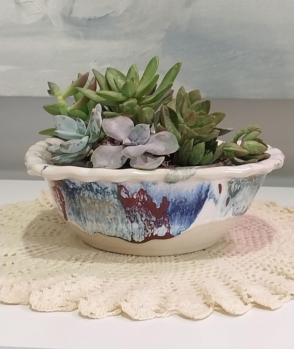 Vintage DK Clay Studio Heart Bowl: 80s Drip Glaze Ceramic Pottery, view 4
