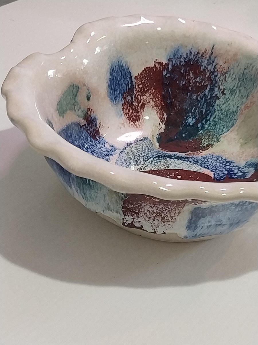 Vintage DK Clay Studio Heart Bowl: 80s Drip Glaze Ceramic Pottery, view 6