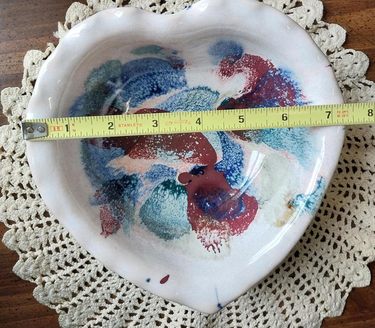 Vintage DK Clay Studio Heart Bowl: 80s Drip Glaze Ceramic Pottery, view 8