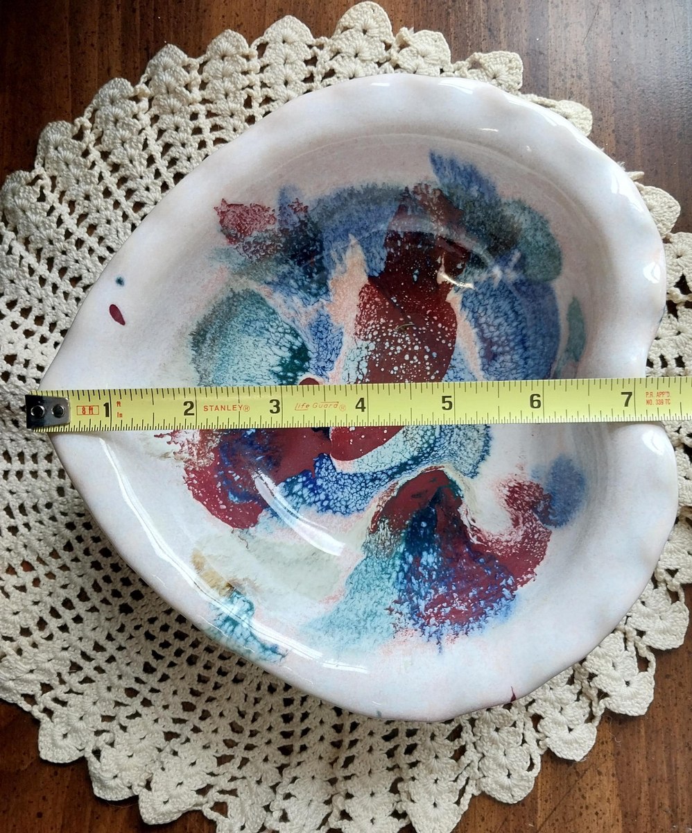 Vintage DK Clay Studio Heart Bowl: 80s Drip Glaze Ceramic Pottery, view 9