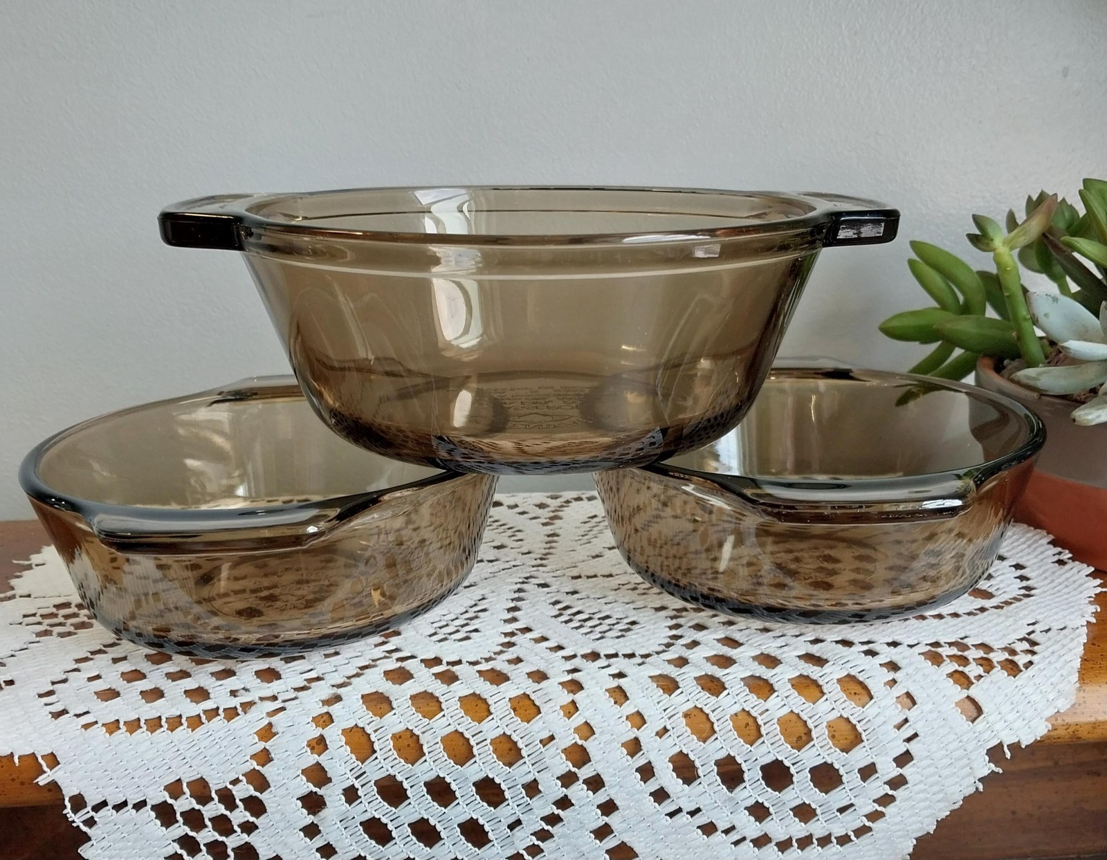 Vintage L'Ovenware Brown Glass Casserole Set: USA-Made Oven-to-Table Dishes