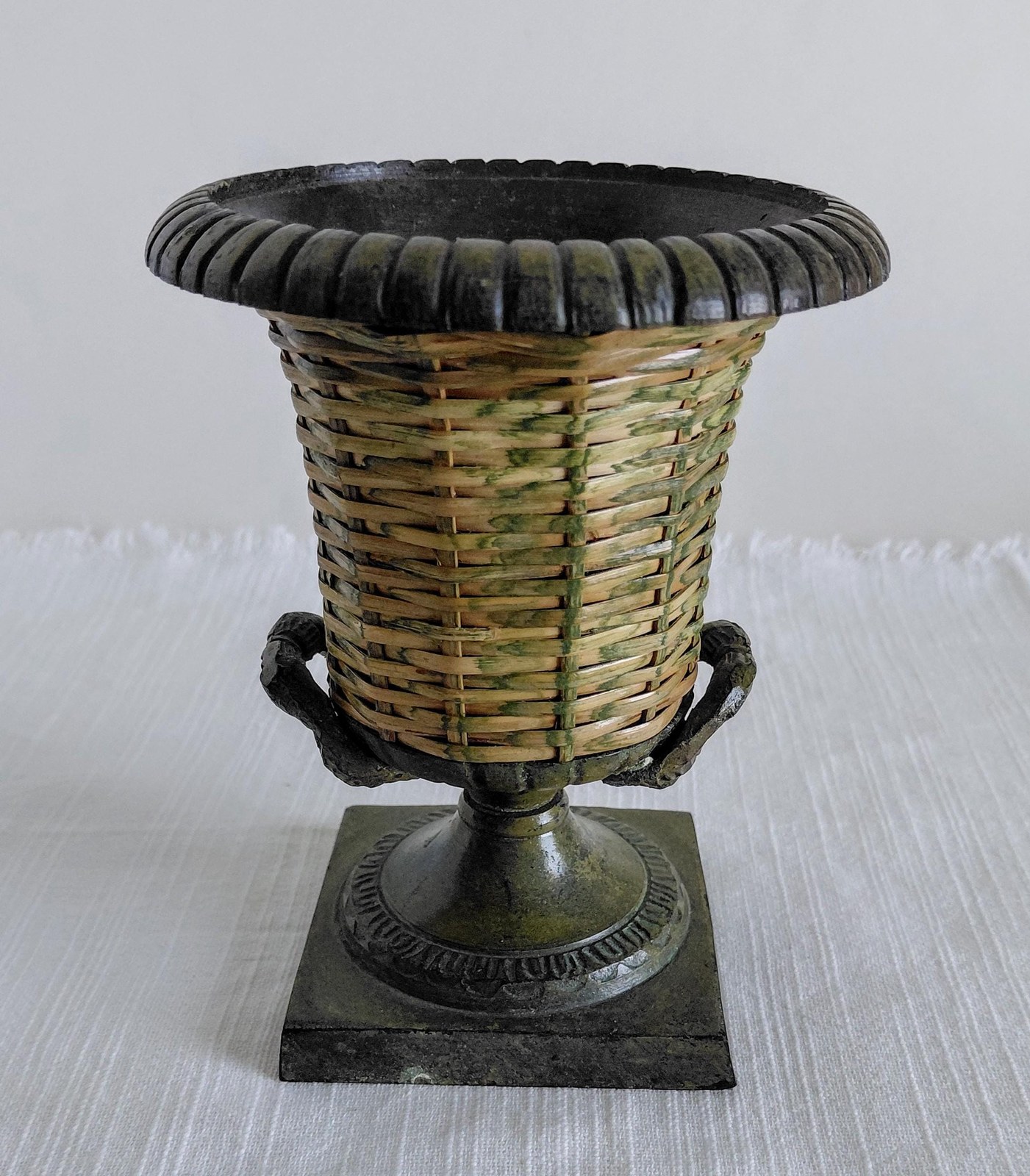 Vintage Wicker Wrapped Vase Metal Bud Vase Boho 1960s Decor