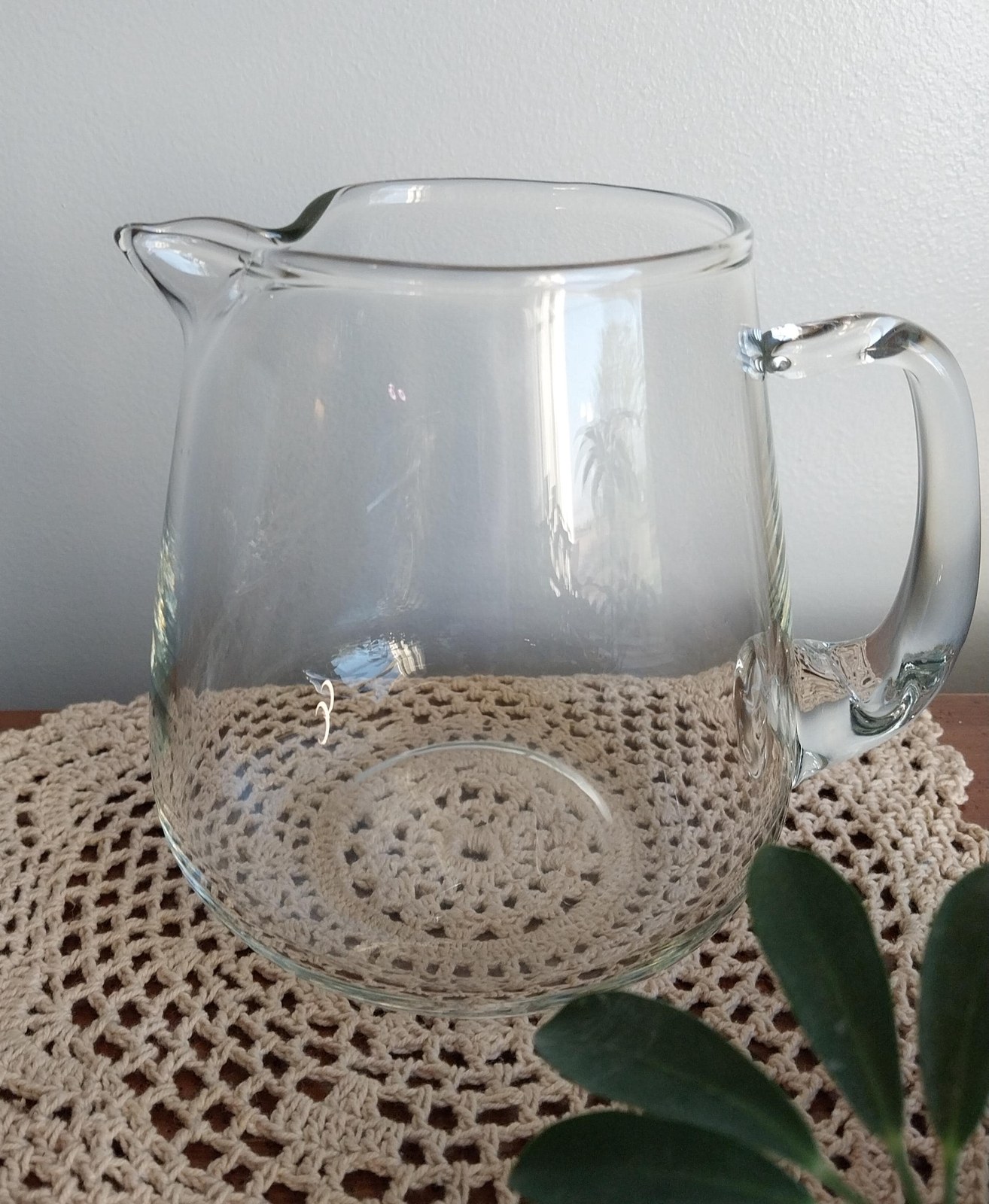 Hand Blown Glass Pitcher: Minimalist Borosilicate Jug with Ice Lip