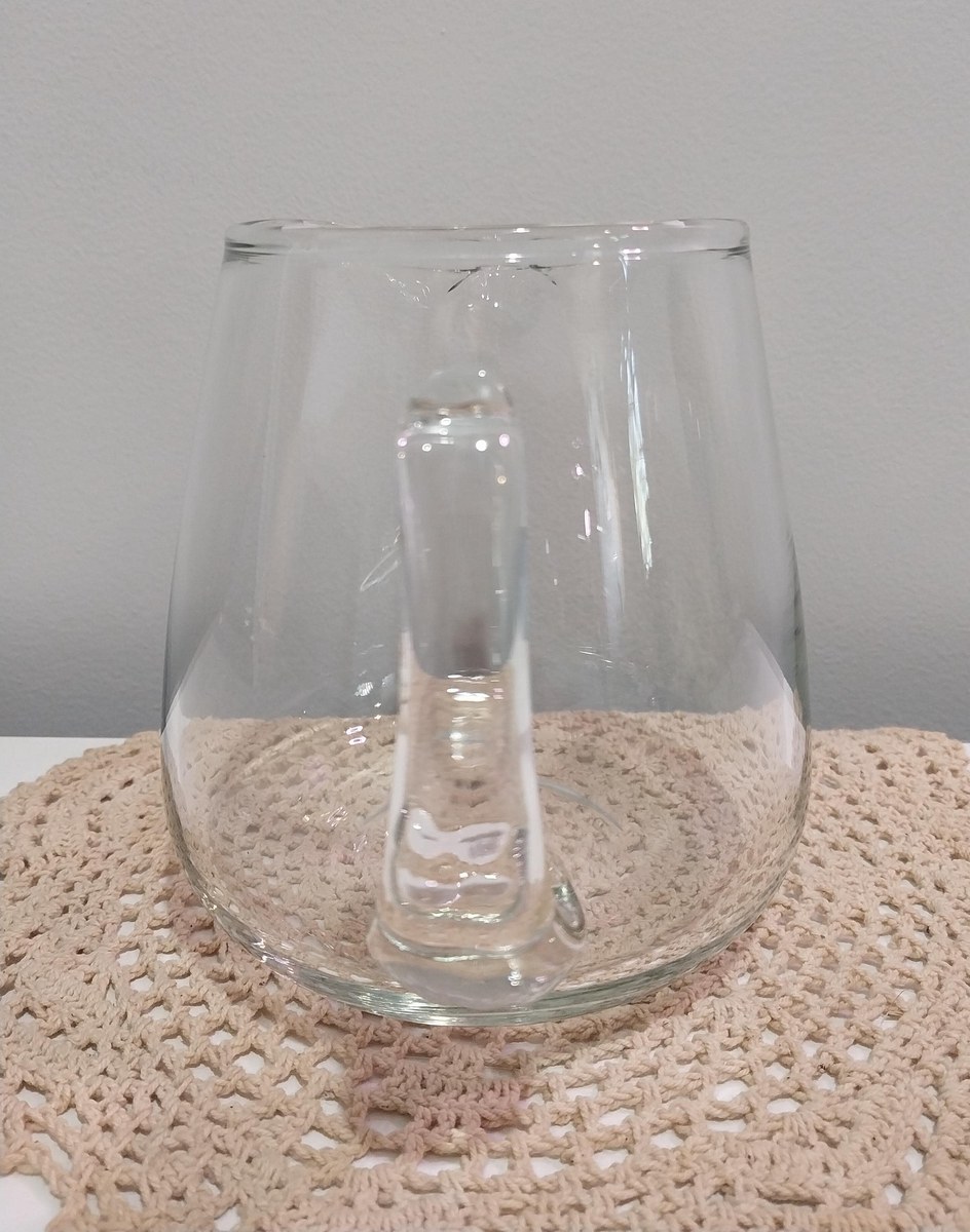 Hand Blown Glass Pitcher: Minimalist Borosilicate Jug with Ice Lip, view 10