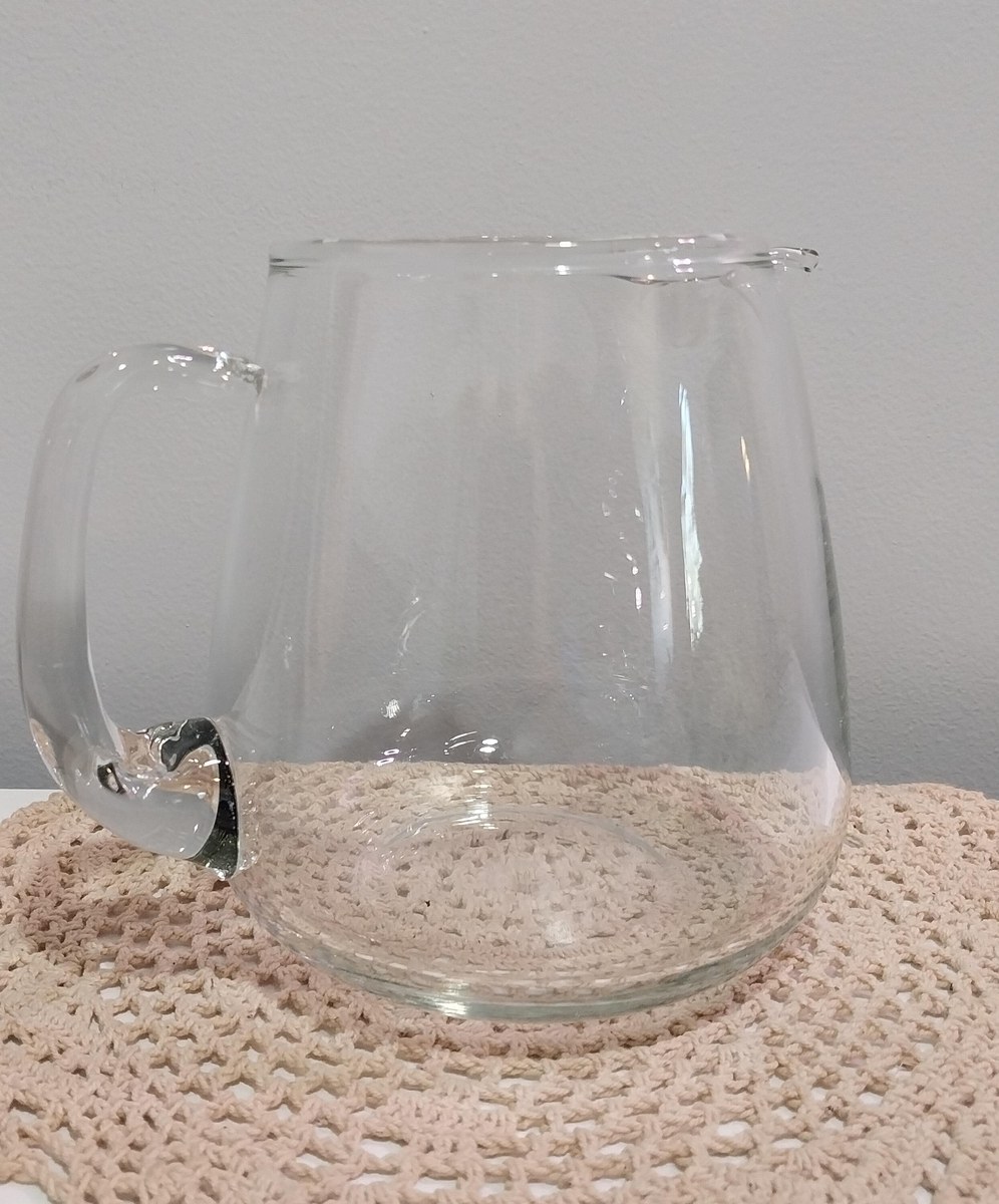Hand Blown Glass Pitcher: Minimalist Borosilicate Jug with Ice Lip, view 2
