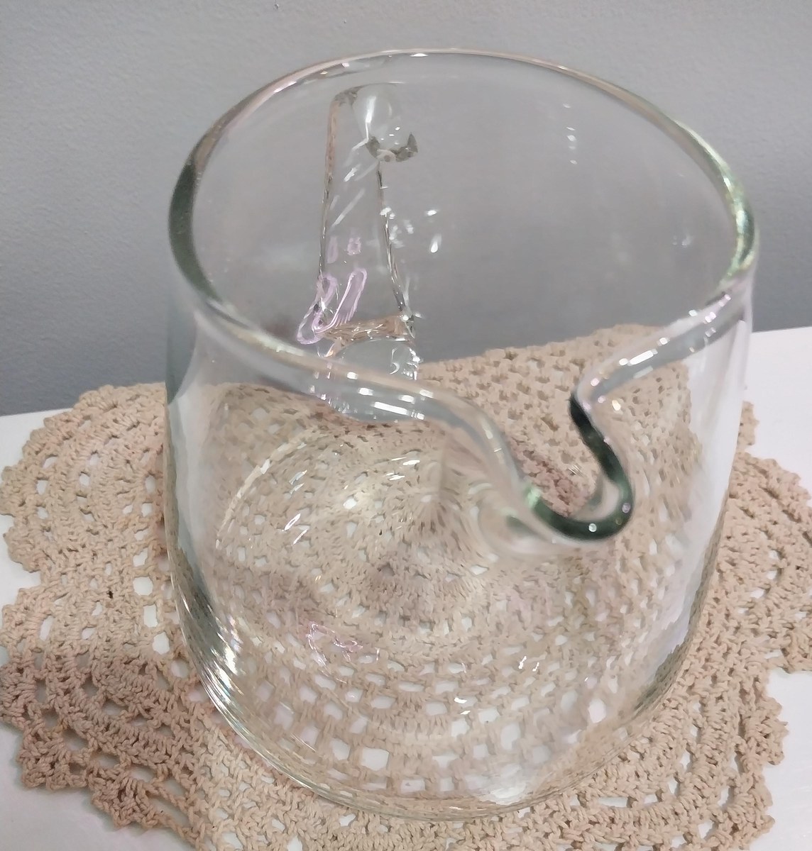 Hand Blown Glass Pitcher: Minimalist Borosilicate Jug with Ice Lip, view 3